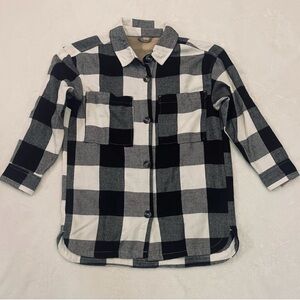 Black & White Checked Flannel Long Sleeve Button Down Shacket - Size Small